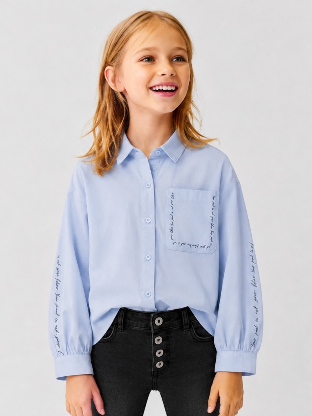 Zara girls soft blue shirt with text